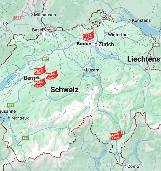 Besuche uns in unseren Papa Burrito Filialen in der Schweiz oder lass dir dein mexikanisches Essen nachhause liefern.